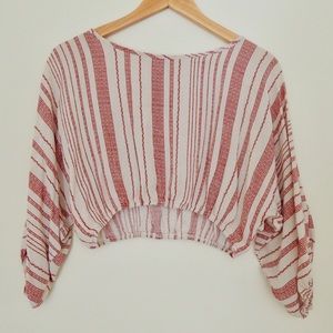 Red and Cream Striped Crop Top